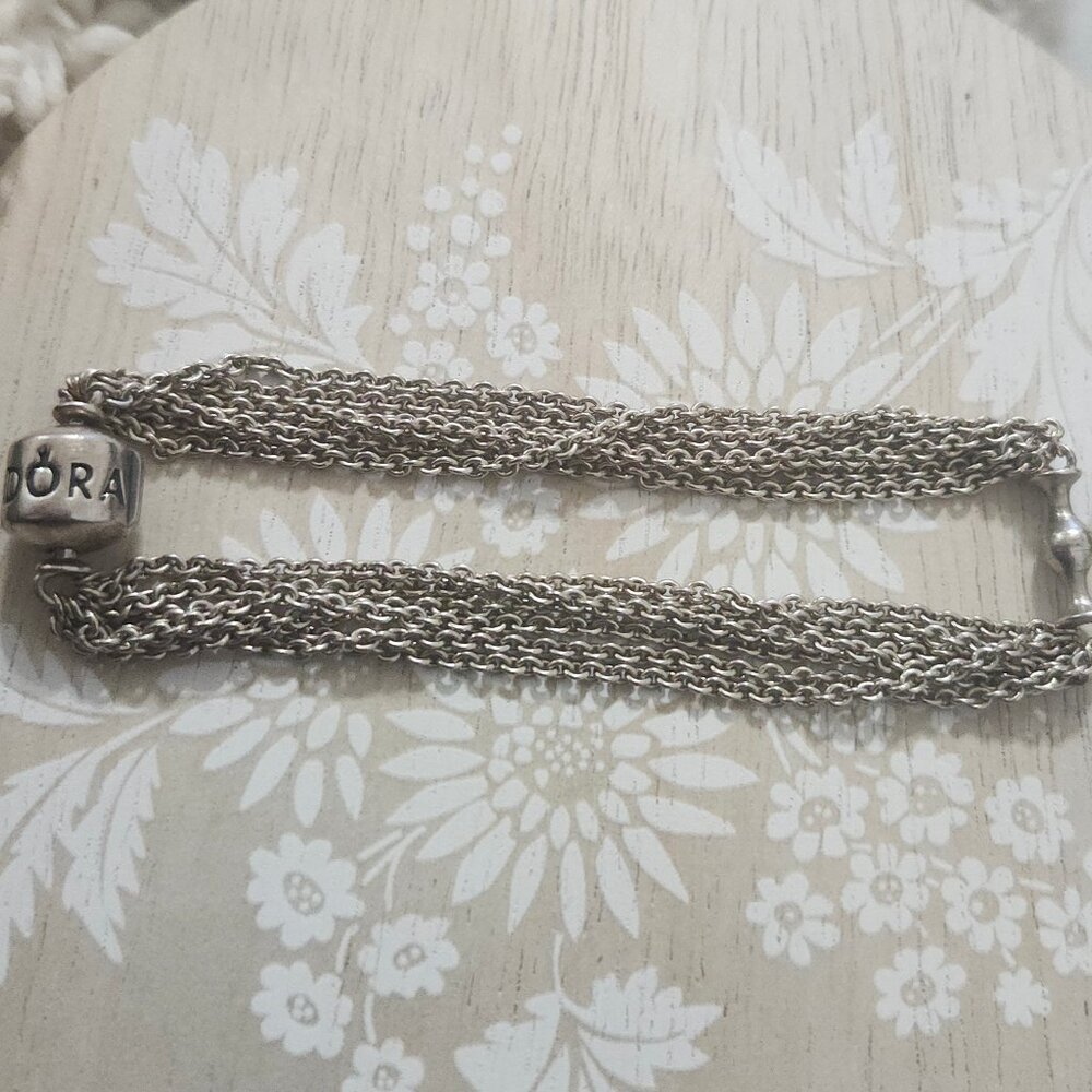Pandora Sterling Silver Multi Strand One Clip Station Charm Bracelet